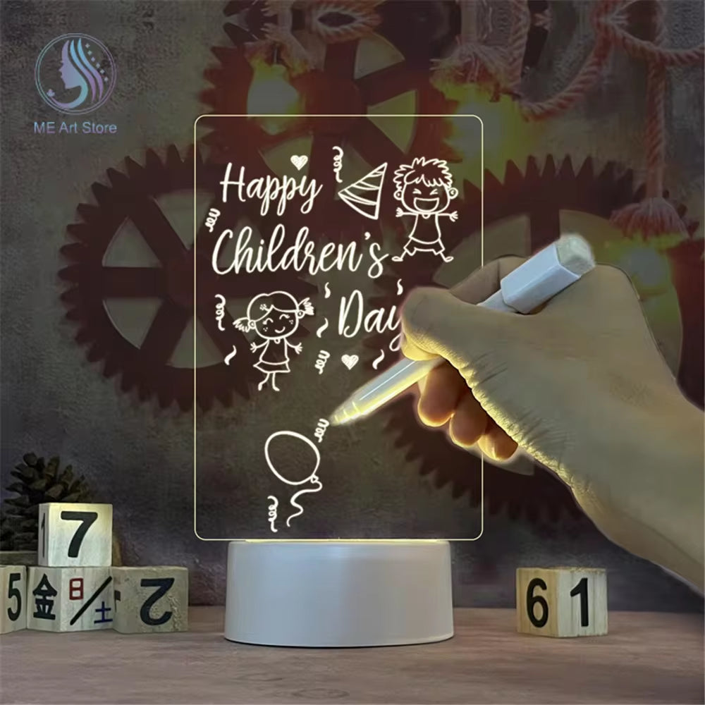 LED Night Light Message Board with Pen - USB-Powered Decorative Lamp for Children and Gifts