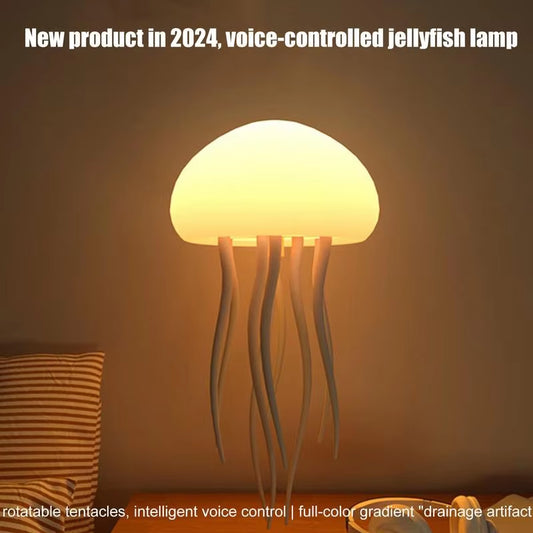 Gradient Jellyfish Night Light with Voice Control - Cute Cartoon Bedside Lamp